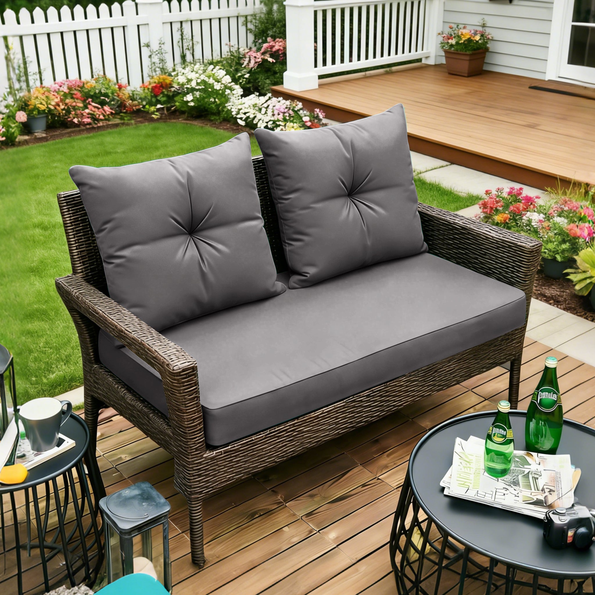 ARTPLAN Outdoor Loveseat Deep Seat Cushion Set, 46"x24"x4" Water Repellent Fade-Resistant Patio Cushions, Solution-Dyed Fabric with Removable Zipper Cover, High-Density Foam for Bench, Swing & Patio Furniture