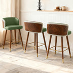 Mid Century Modern Bar Stools for Counter Height - Leather Upholstered Seat with Walnut Wood Frame, Retro 33 Inch Bar Chairs for Home Kitchen Island, Bar, Breakfast Nook