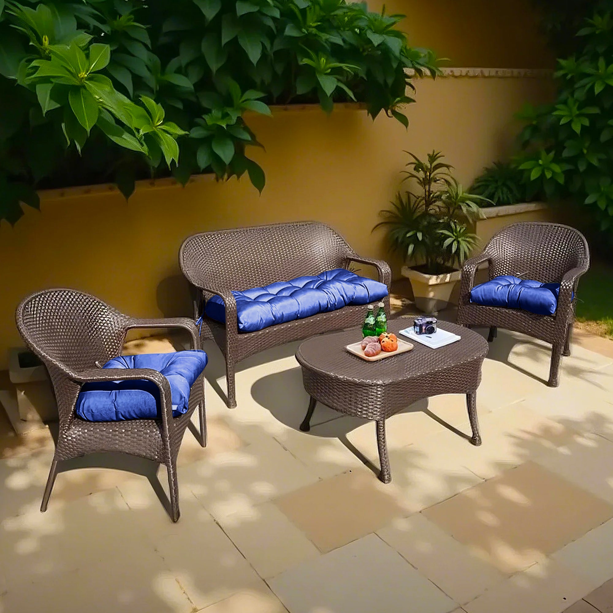 3 Pieces Outdoor Chair Cushions Clearance with Ties,44x19x5 Inches,1 Love seat &2 U-Shape Tufted Patio Bench Cushions for Wicker Outdoor Furniture,All Weather,