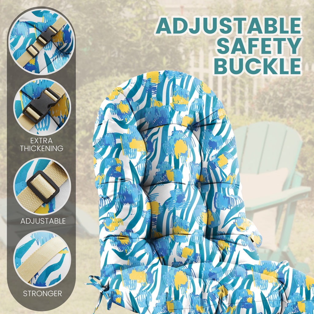Floral High-Back Seat Cushion - Waterproof Outdoor Adirondack Chair Cushion for Patio Furniture with Tie, Vibrant Patterns, Premium Elastic Padding, Multi-Scenario Use