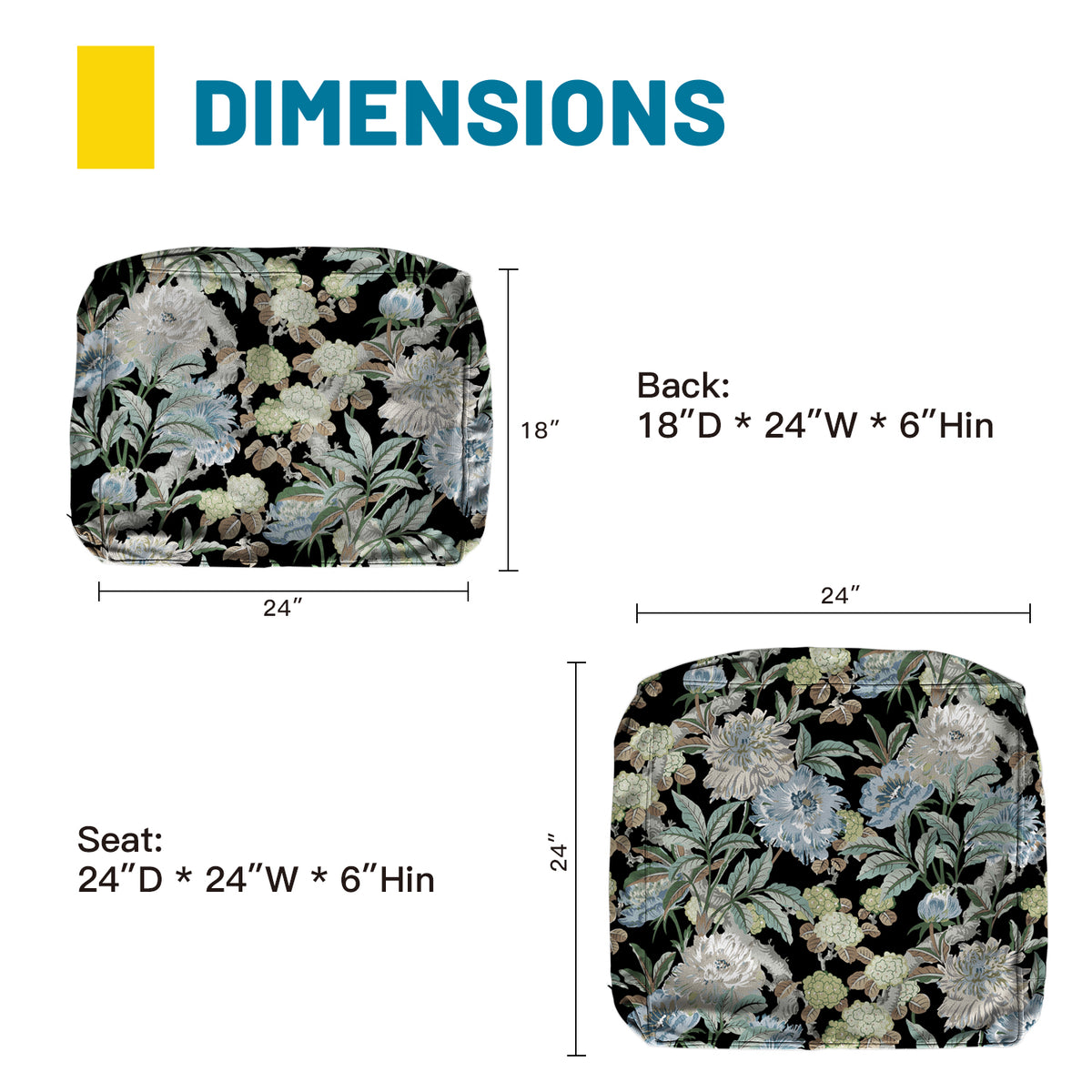 ARTPLAN Outdoor Deep Seat Slipcovers，Set of 2 24x24x6" 18x24 Olefin,Square Outdoor Cushion Cover, for Patio Funiture