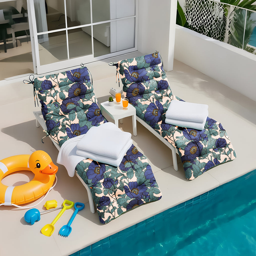 Outdoor Chaise Lounge Chair Cushion 72 x 22 x 4 Inches 100% Waterproof Polyester Patio Pool Lounge Chair Cushion for Outdoor Furniture with Ties