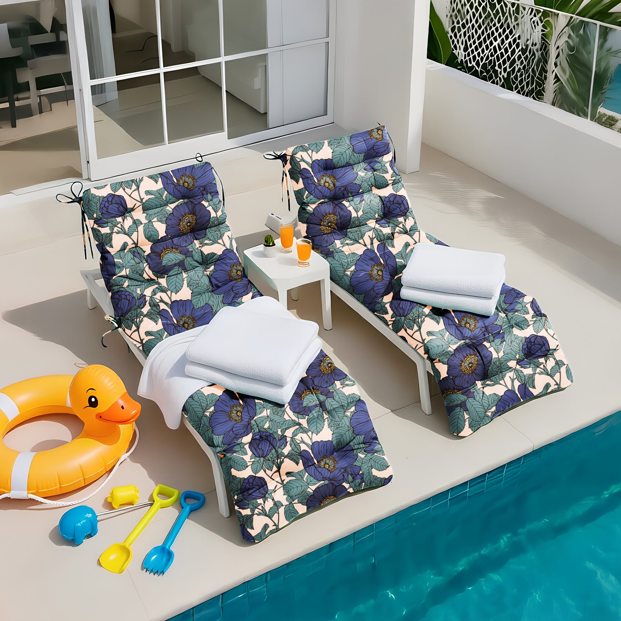 Outdoor Chaise Lounge Chair Cushion 72 x 22 x 4 Inches 100% Waterproof Polyester Patio Pool Lounge Chair Cushion for Outdoor Furniture with Ties