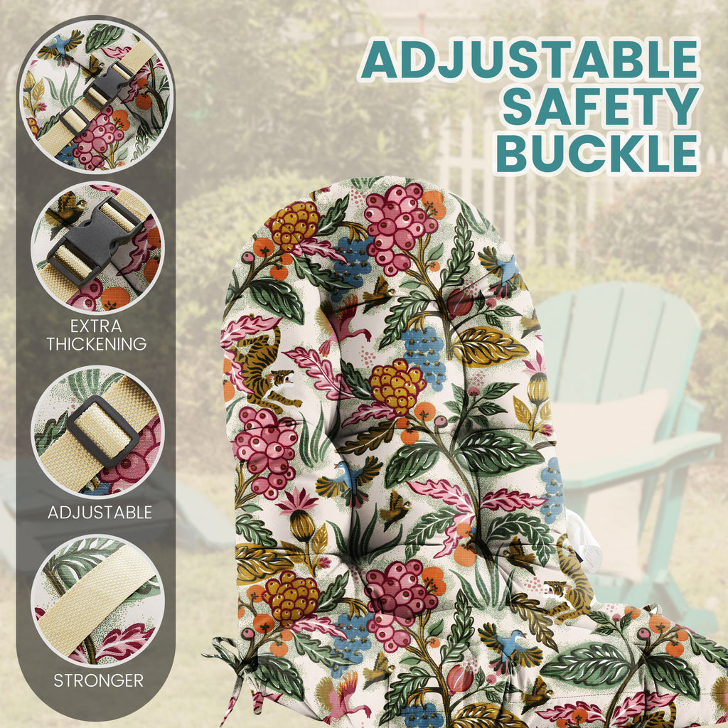 Floral High-Back Seat Cushion - Waterproof Outdoor Adirondack Chair Cushion for Patio Furniture with Tie, Vibrant Patterns, Premium Elastic Padding, Multi-Scenario Use