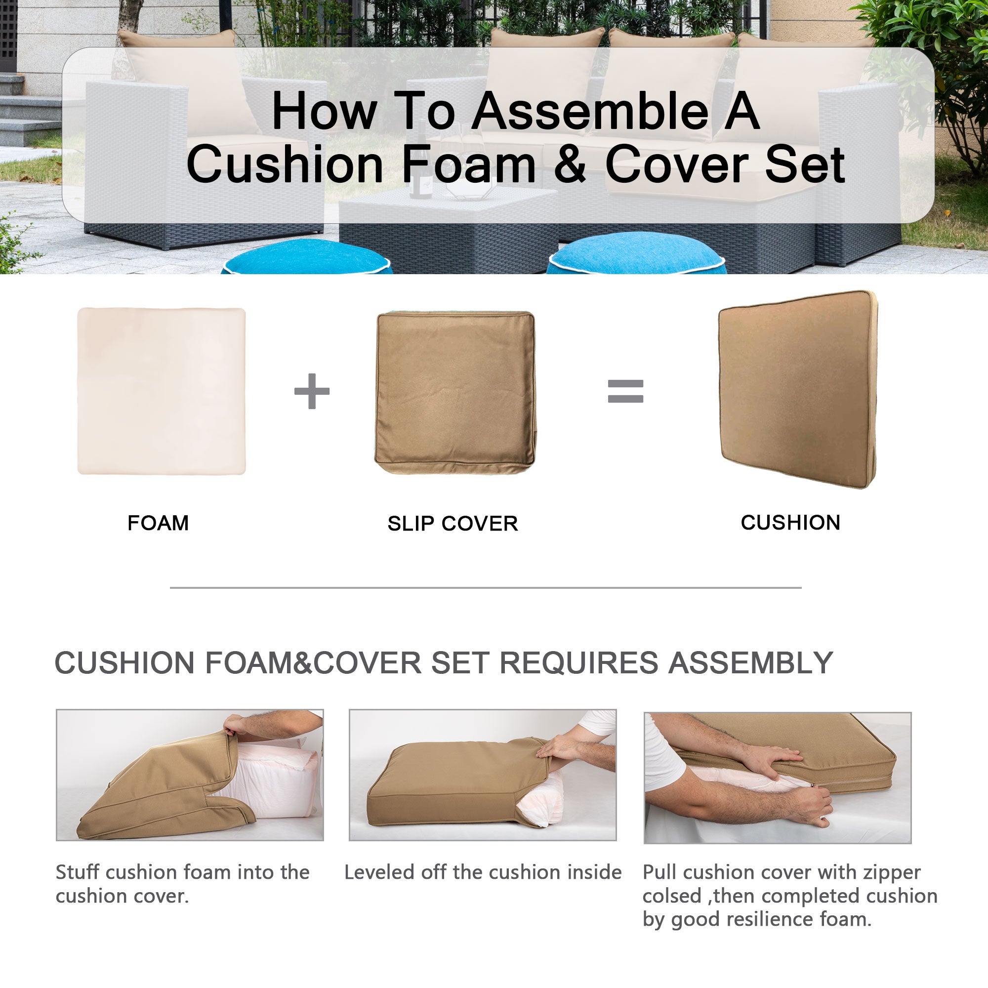 ARTPLAN 2-Piece Deep Seat Cushion Set with Backrest - Multiple Colors | All-Weather Outdoor Sofa Cushions for Sectionals & Patio Conversation Sets