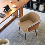 ARTPLAN Modern Dining Chair Faux Leather, Walnut Top Metal Legs Kitchen Seat，set of 1/set of 2