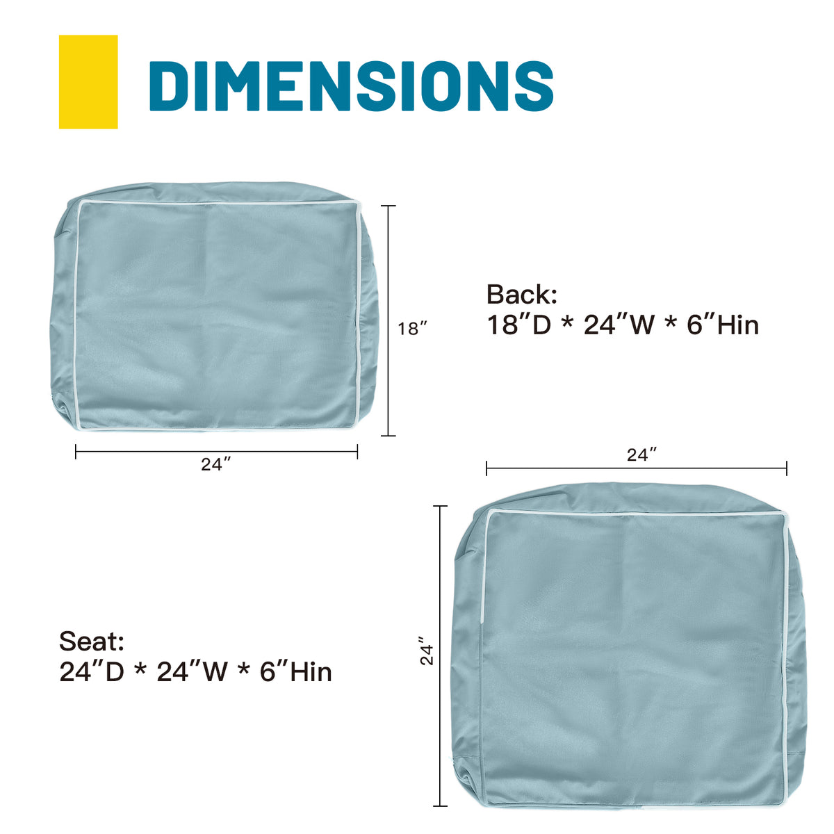 ARTPLAN Outdoor Deep Seat Slipcovers，Set of 2 24x24x6" 18x24 Olefin,Square Outdoor Cushion Cover, for Patio Funiture