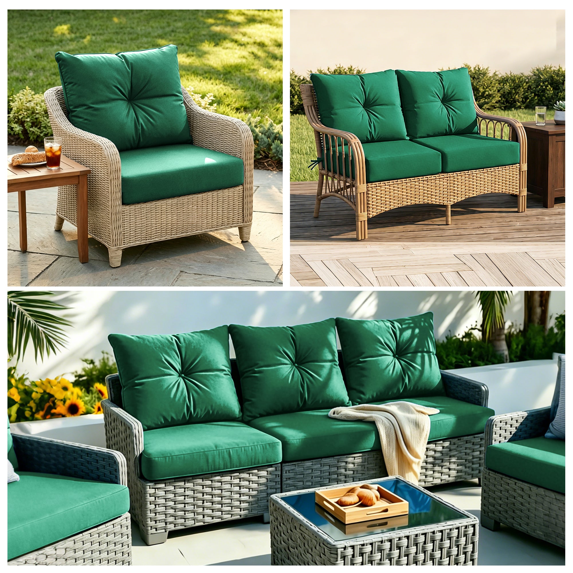 Outdoor Seat Cushion Set  24"W x 24"D x 4"T Waterproof & Fade Resistant Patio Furniture Cushions with Removable Zipper Cover, High-Resilience Foam for Chair Sofa Couch