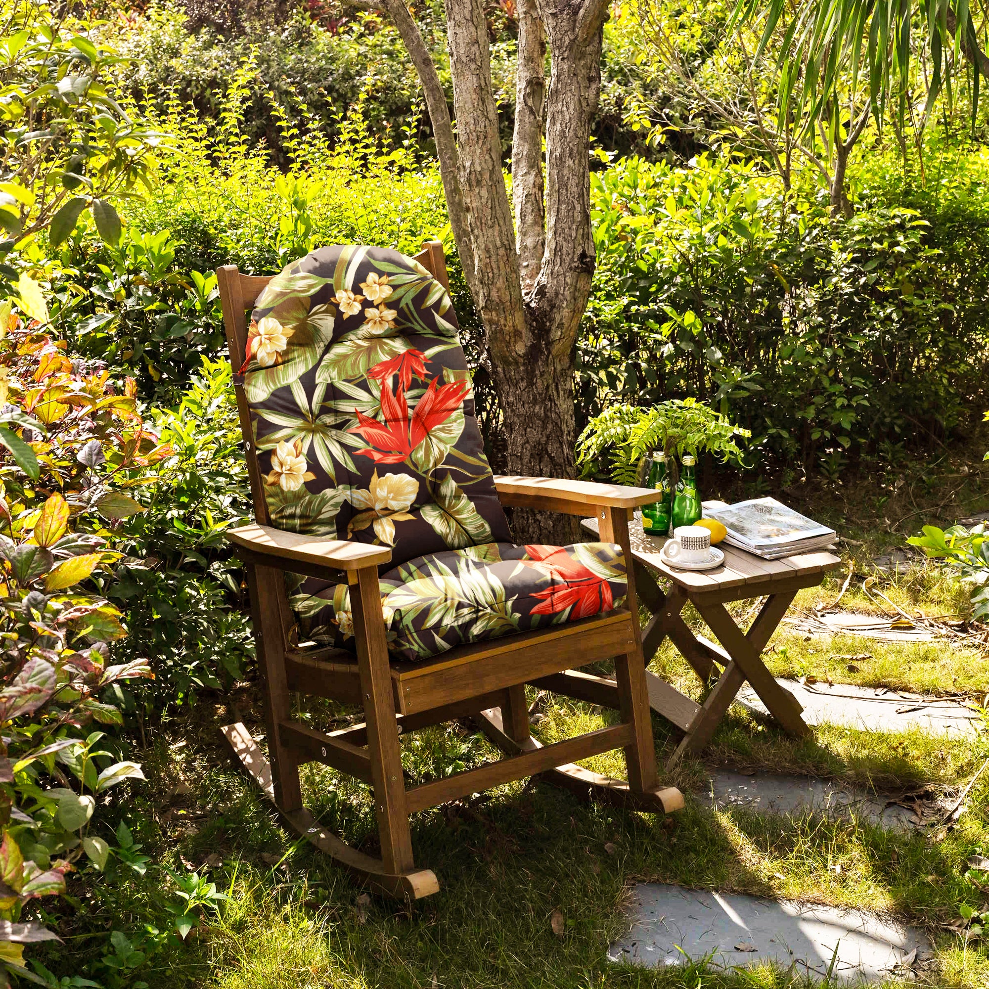 Floral High-Back Seat Cushion - Waterproof Outdoor Adirondack Chair Cushion for Patio Furniture with Tie, Vibrant Patterns, Premium Elastic Padding, Multi-Scenario Use