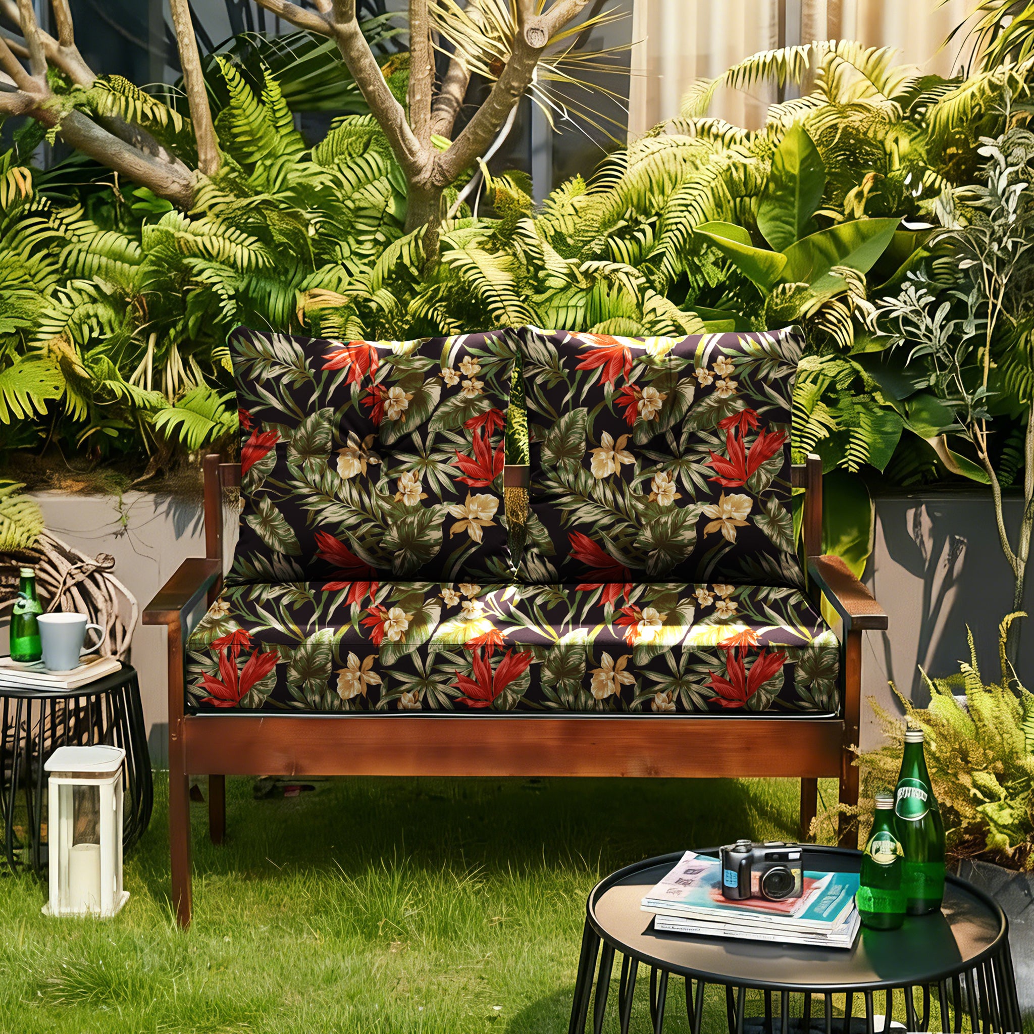 ARTPLAN Outdoor Loveseat Deep Seat Cushion Set, 46"x24"x4" Water Repellent Fade-Resistant Patio Cushions, Solution-Dyed Fabric with Removable Zipper Cover, High-Density Foam for Bench, Swing & Patio Furniture