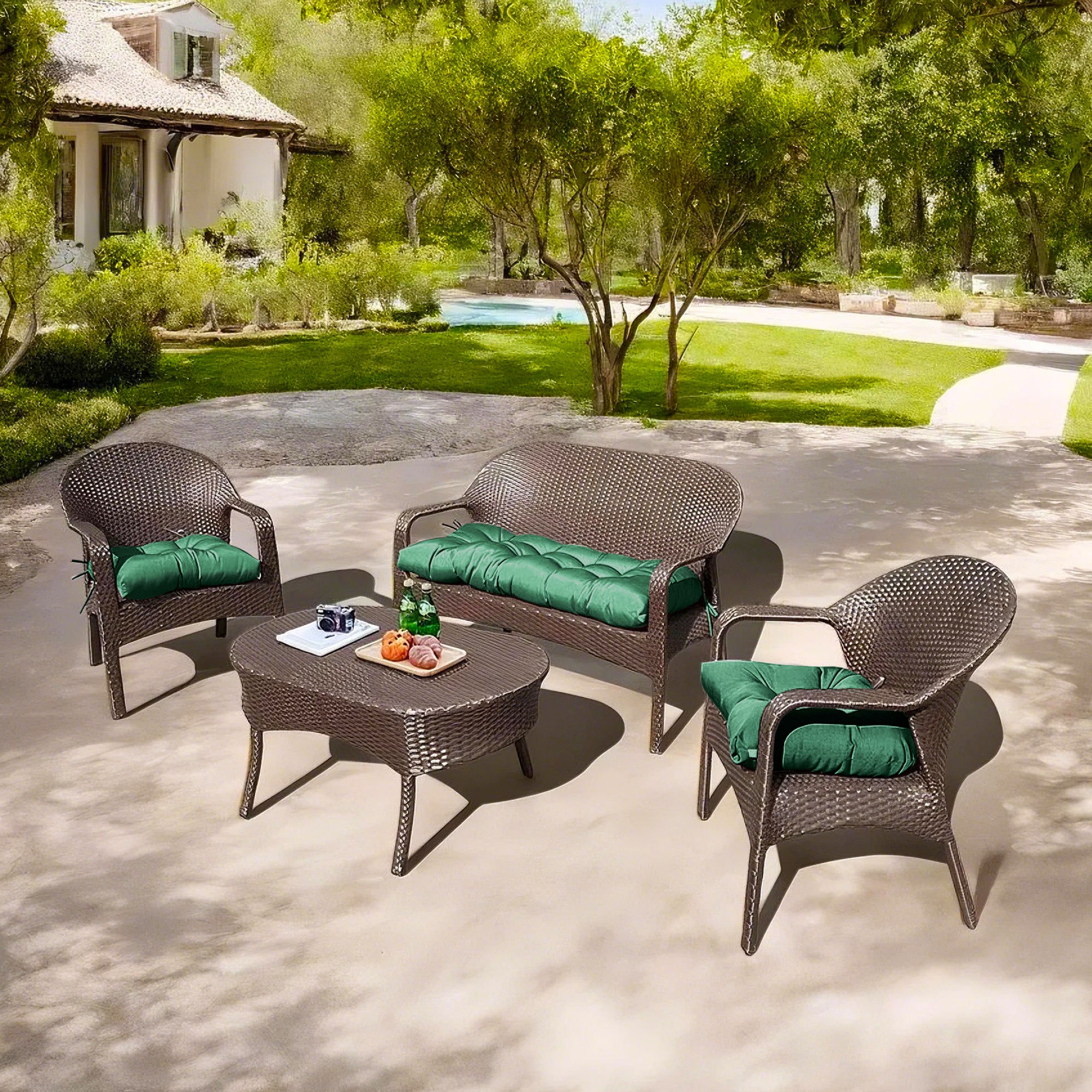 3 Pieces Outdoor Chair Cushions Clearance with Ties,44x19x5 Inches,1 Love seat &2 U-Shape Tufted Patio Bench Cushions for Wicker Outdoor Furniture,All Weather,