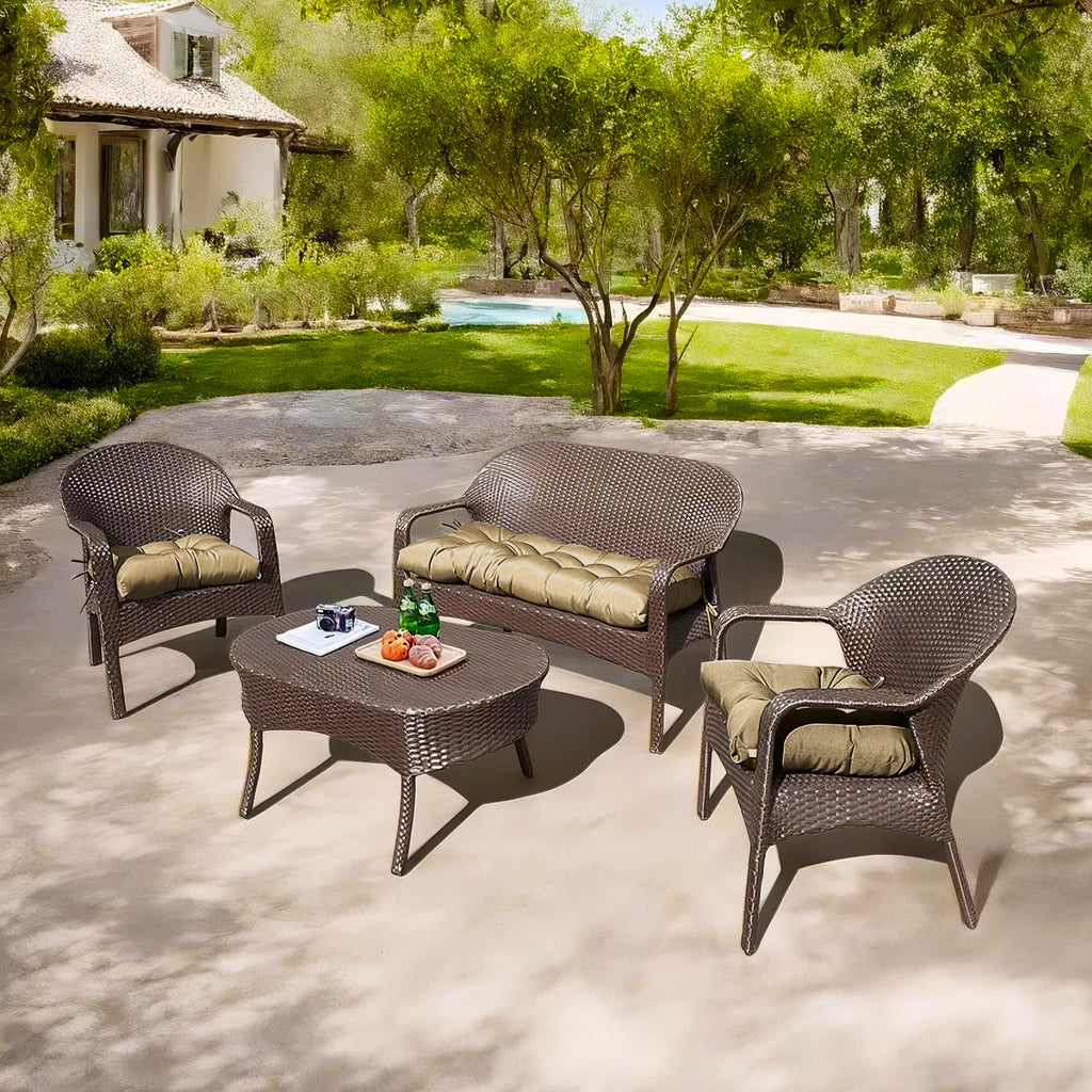 3 Pieces Outdoor Chair Cushions Clearance with Ties,44x19x5 Inches,1 Love seat &2 U-Shape Tufted Patio Bench Cushions for Wicker Outdoor Furniture,All Weather,
