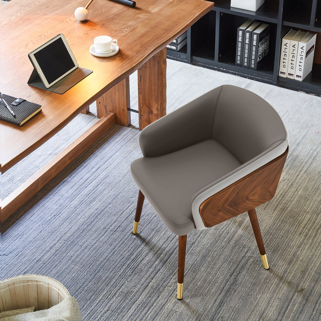 ARTPLAN Modern Dining Chair Faux Leather, Walnut Top Metal Legs Kitchen Seat，set of 1/set of 2