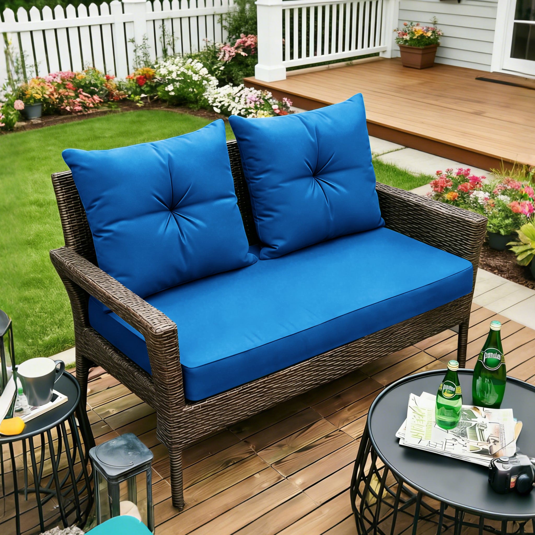 ARTPLAN Outdoor Loveseat Deep Seat Cushion Set, 46"x24"x4" Water Repellent Fade-Resistant Patio Cushions, Solution-Dyed Fabric with Removable Zipper Cover, High-Density Foam for Bench, Swing & Patio Furniture
