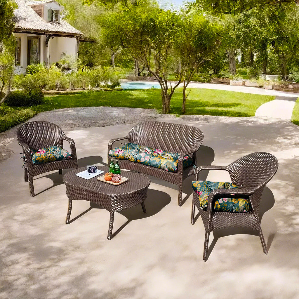 3 Pieces Outdoor Chair Cushions Set–Waterproof Tufted Cushions with Ties for Patio coversation, Loveseat & Bench, 44"x19"x5" UV-Resistant & Fade-Proof with Premium Polyester Filled