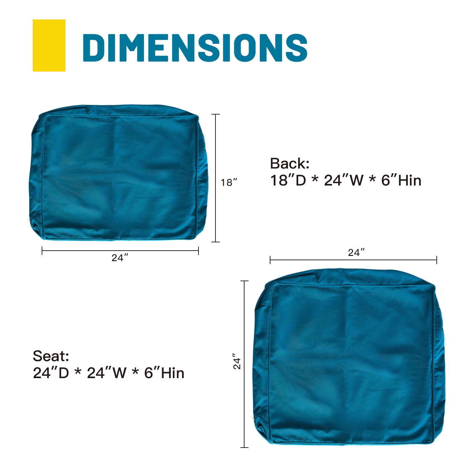 ARTPLAN Outdoor Deep Seat Slipcovers，Set of 2 24x24x6" 18x24 Olefin,Square Outdoor Cushion Cover, for Patio Funiture