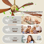52 Inch Ceiling Fan with Light and Remote Control, 6-Speed Reversible Quiet DC Motor, 3 Color Temperatures LED Light, 3 Timer Settings, Adjustable Height for Large Room, Bedroom, Living Room (Walnut/Black/Orginal/White/Sakuragi)