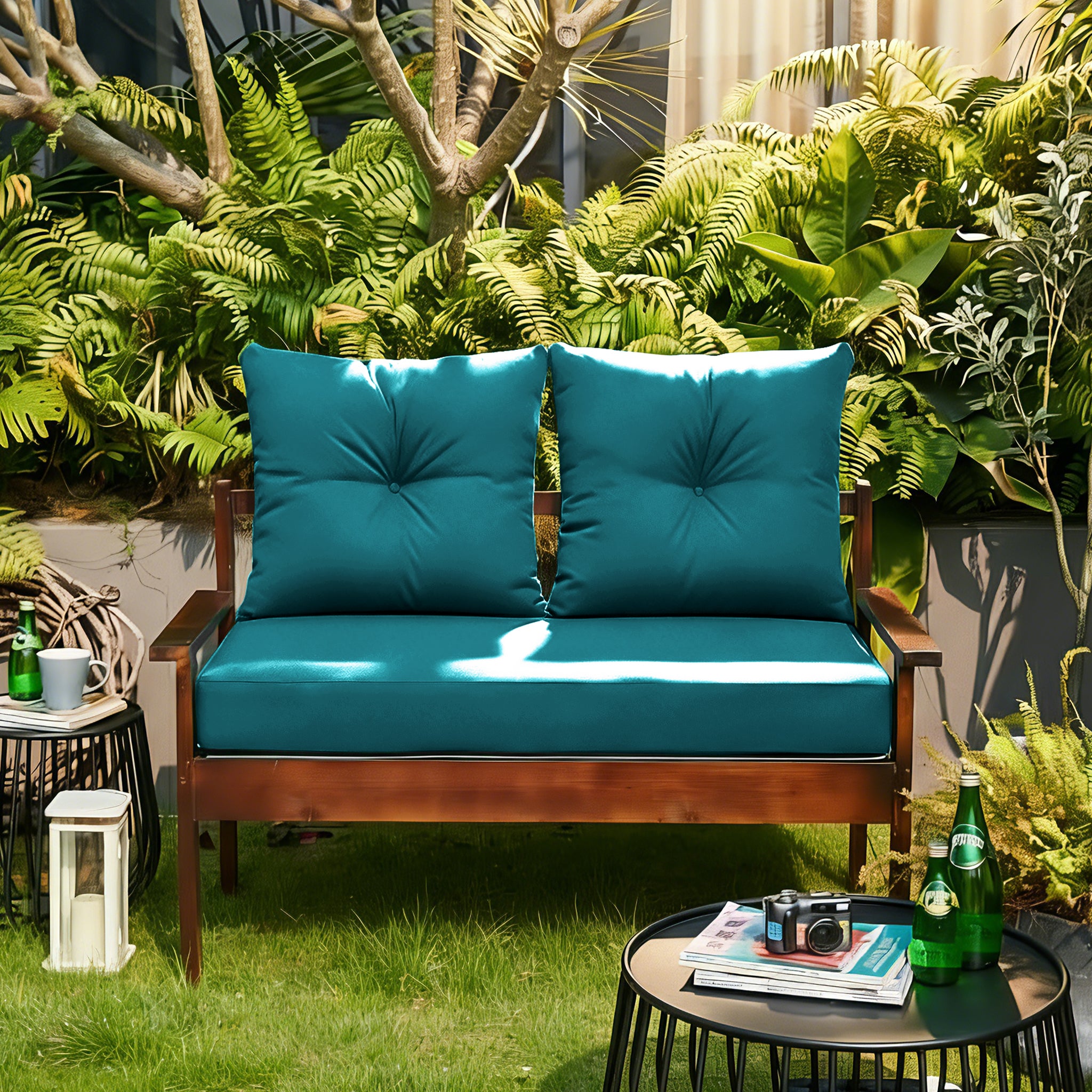 ARTPLAN Outdoor Loveseat Deep Seat Cushion Set, 46"x24"x4" Water Repellent Fade-Resistant Patio Cushions, Solution-Dyed Fabric with Removable Zipper Cover, High-Density Foam for Bench, Swing & Patio Furniture