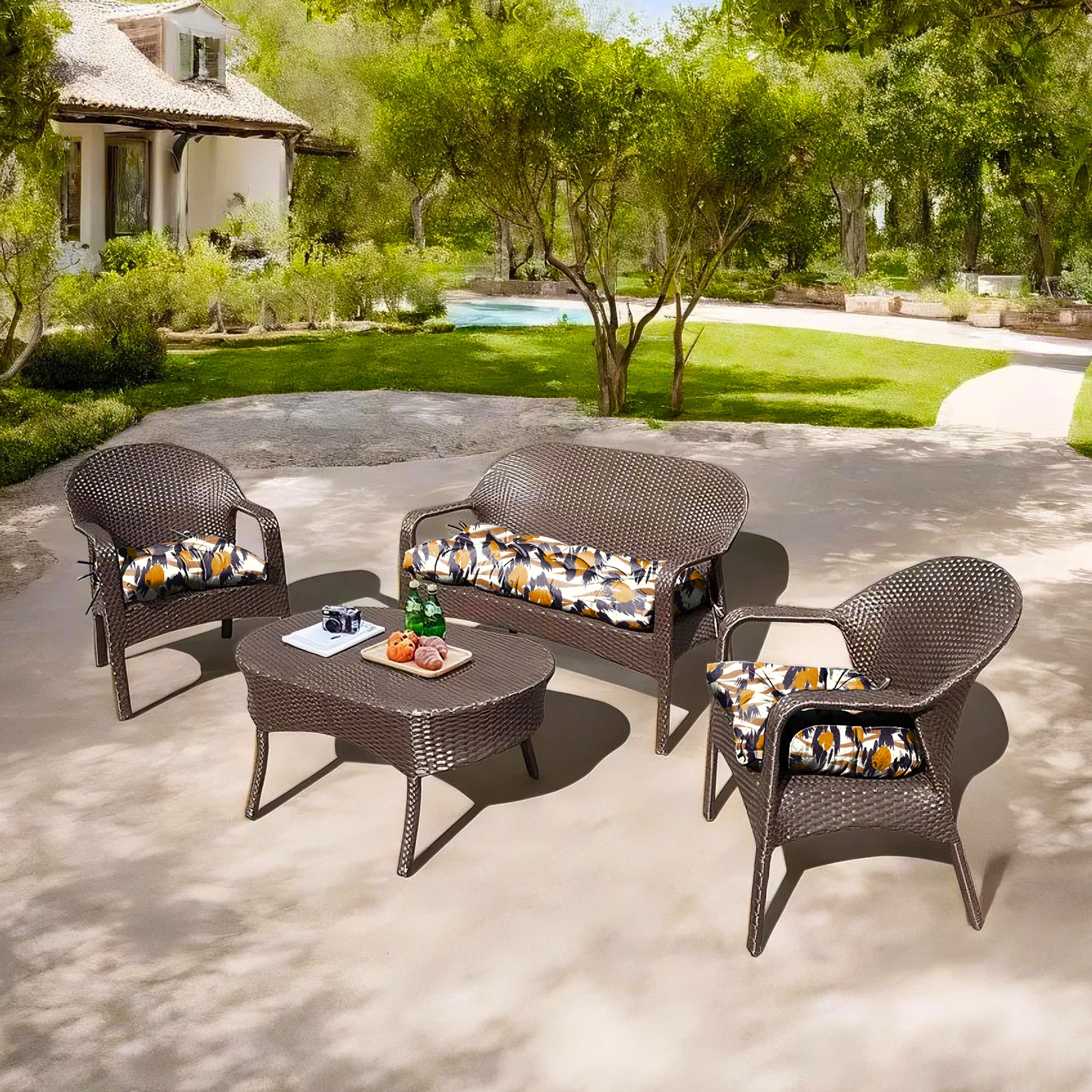 3 Pieces Outdoor Chair Cushions Set–Waterproof Tufted Cushions with Ties for Patio coversation, Loveseat & Bench, 44"x19"x5" UV-Resistant & Fade-Proof with Premium Polyester Filled