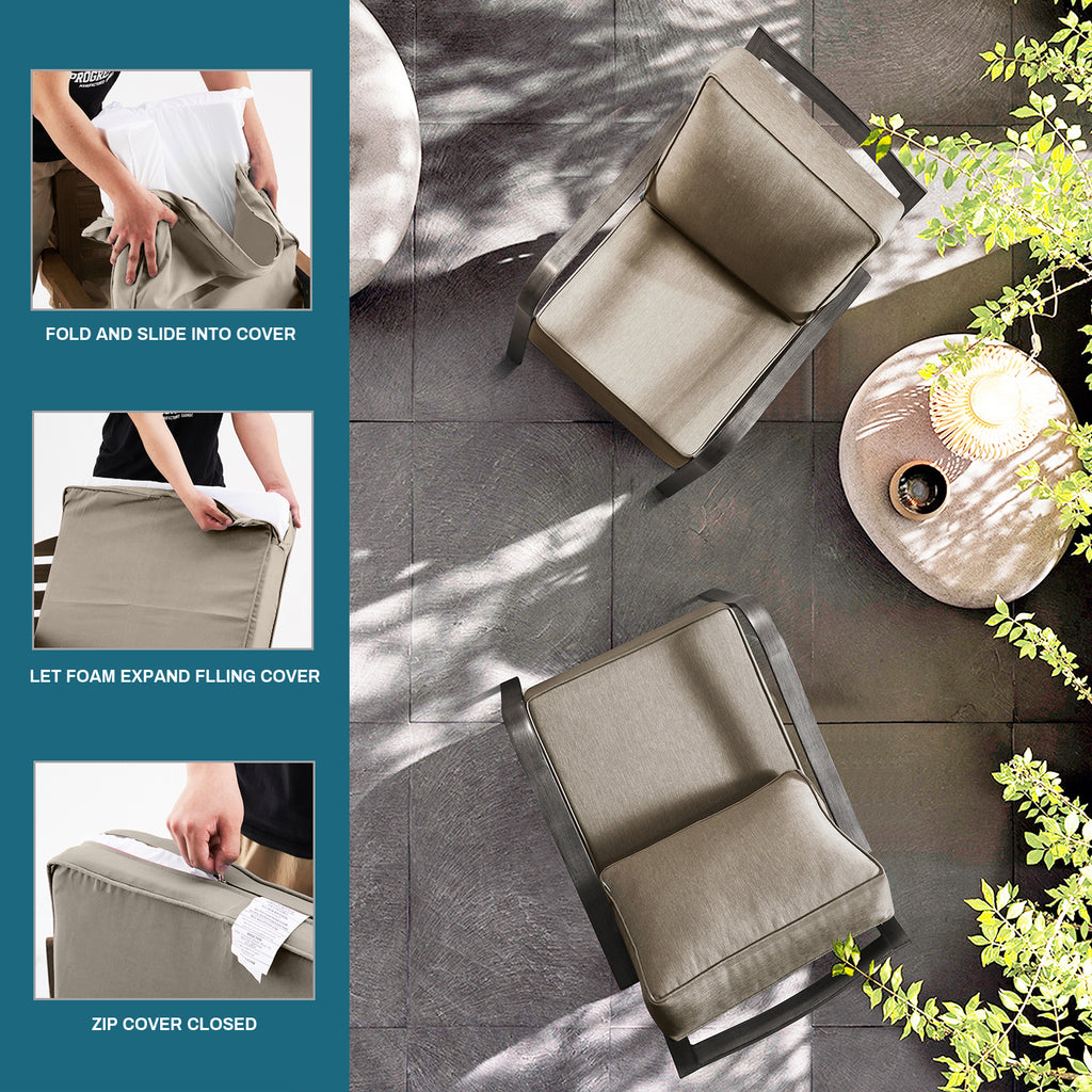 ARTPLAN Deep Seat Outdoor Cushion,Set 24"x24"x6" ,18x24" Bench Outdoor Chair Cushions, Polyester Fill Back for Patio Furniture ,Square