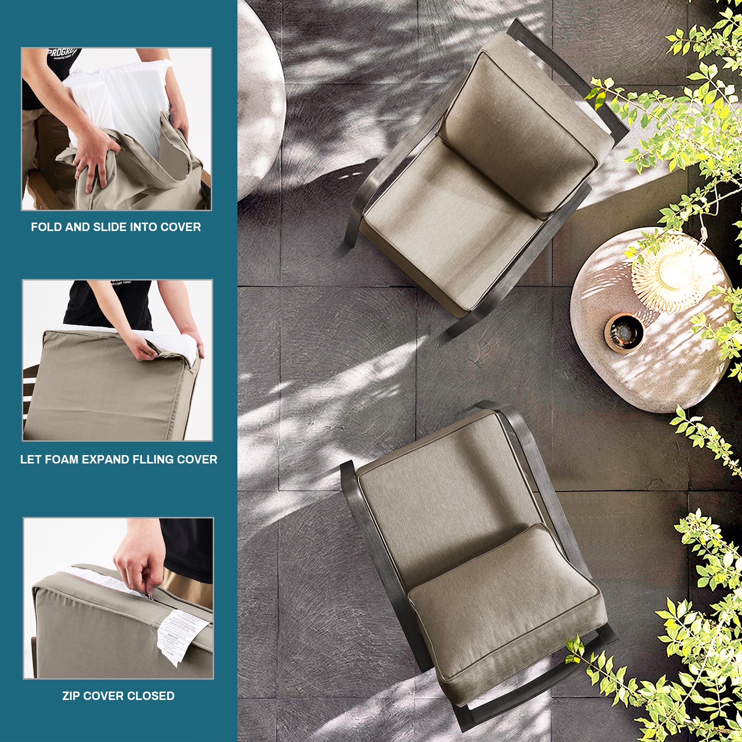 ARTPLAN Deep Seat Outdoor Cushion,Set 24"x24"x6" ,18x24" Bench Outdoor Chair Cushions, Polyester Fill Back for Patio Furniture ,Square