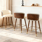 Mid Century Modern Bar Stools for Counter Height - Leather Upholstered Seat with Walnut Wood Frame, Retro 33 Inch Bar Chairs for Home Kitchen Island, Bar, Breakfast Nook