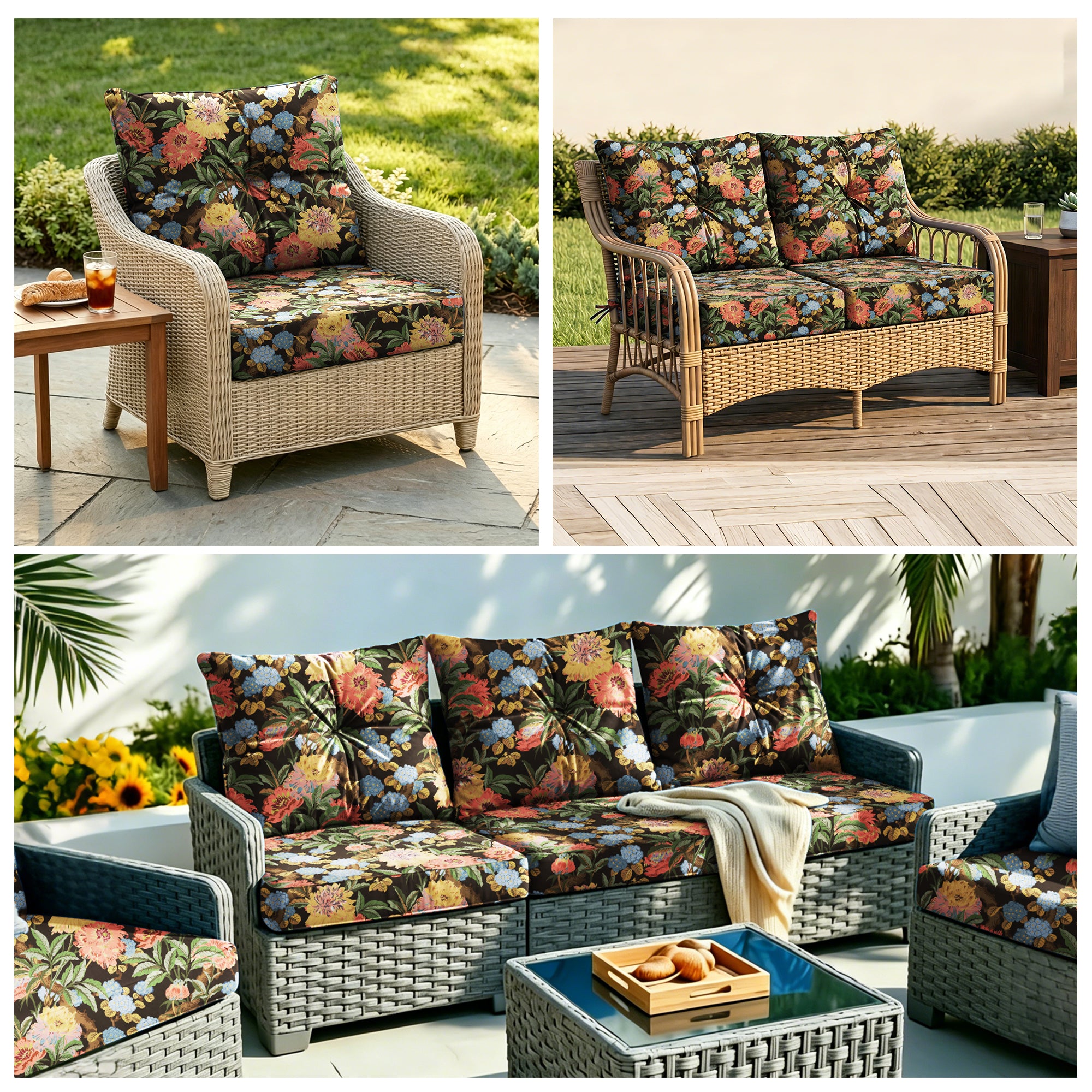 Outdoor Seat Cushion Set  24"W x 24"D x 4"T Waterproof & Fade Resistant Patio Furniture Cushions with Removable Zipper Cover, High-Resilience Foam for Chair Sofa Couch