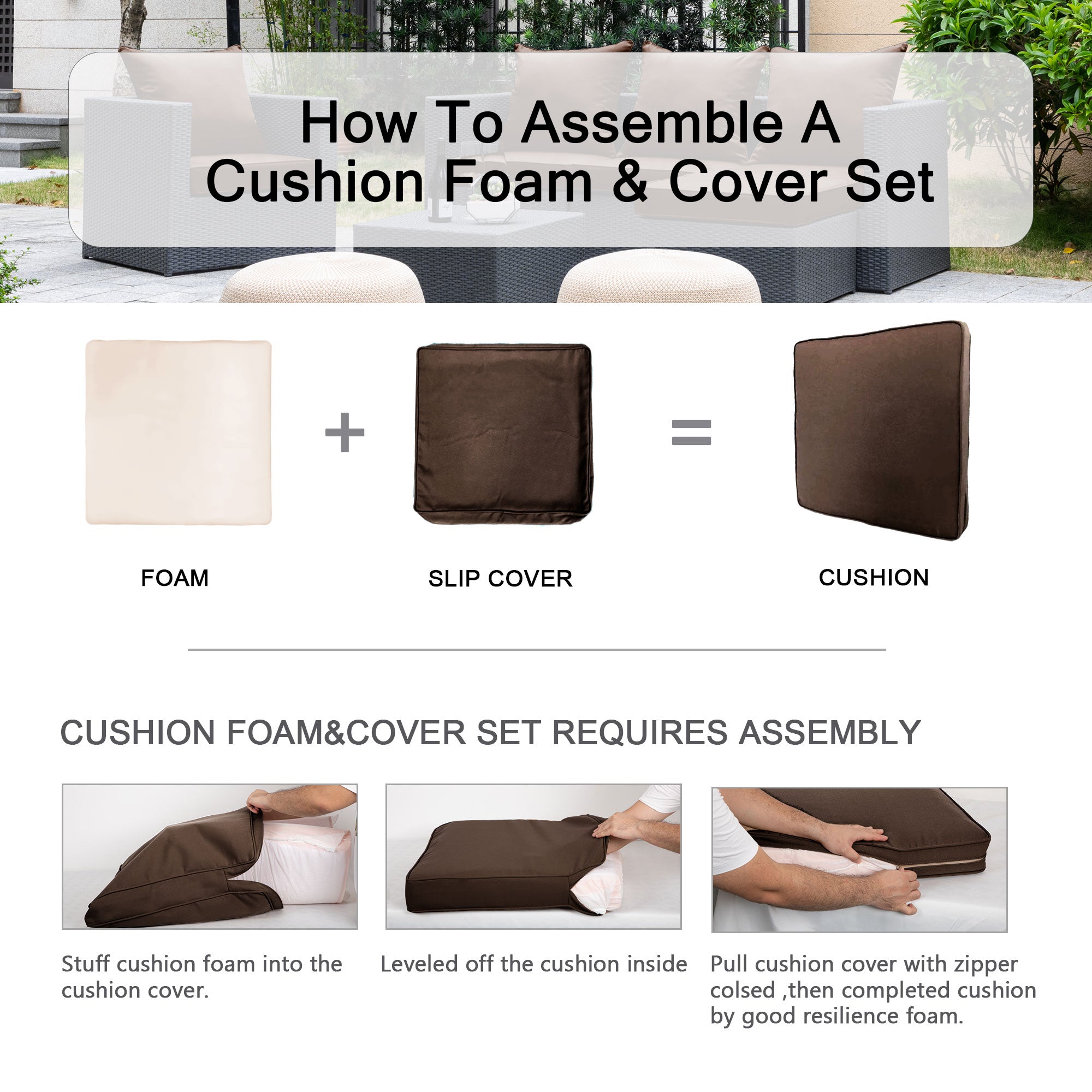 ARTPLAN 2-Piece Deep Seat Cushion Set with Backrest - Multiple Colors | All-Weather Outdoor Sofa Cushions for Sectionals & Patio Conversation Sets