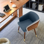 ARTPLAN Modern Dining Chair Faux Leather, Walnut Top Metal Legs Kitchen Seat，set of 1/set of 2