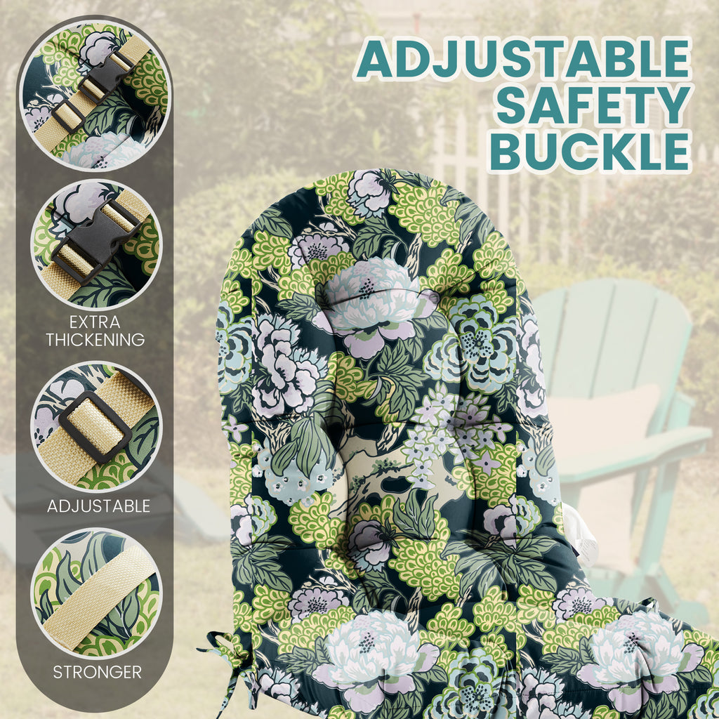 Floral High-Back Seat Cushion - Waterproof Outdoor Adirondack Chair Cushion for Patio Furniture with Tie, Vibrant Patterns, Premium Elastic Padding, Multi-Scenario Use