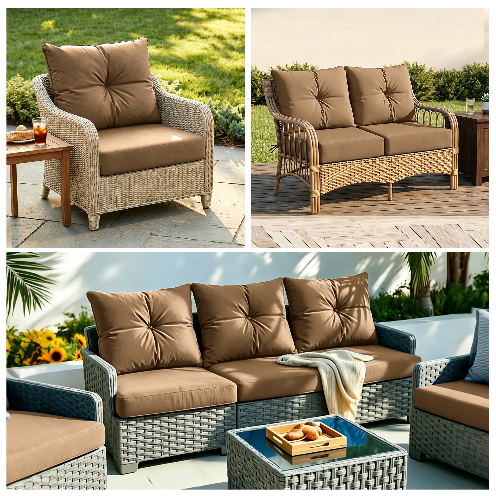 Outdoor Seat Cushion Set  24"W x 24"D x 4"T Waterproof & Fade Resistant Patio Furniture Cushions with Removable Zipper Cover, High-Resilience Foam for Chair Sofa Couch