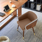 ARTPLAN Modern Dining Chair Faux Leather, Walnut Top Metal Legs Kitchen Seat，set of 1/set of 2