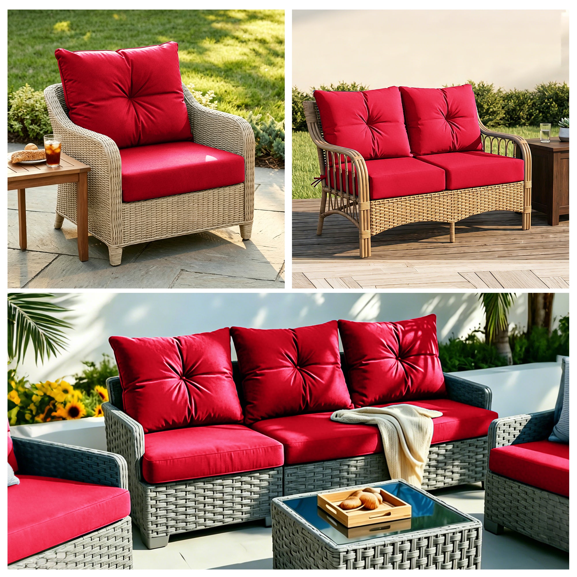 Outdoor Seat Cushion Set  24"W x 24"D x 4"T Waterproof & Fade Resistant Patio Furniture Cushions with Removable Zipper Cover, High-Resilience Foam for Chair Sofa Couch