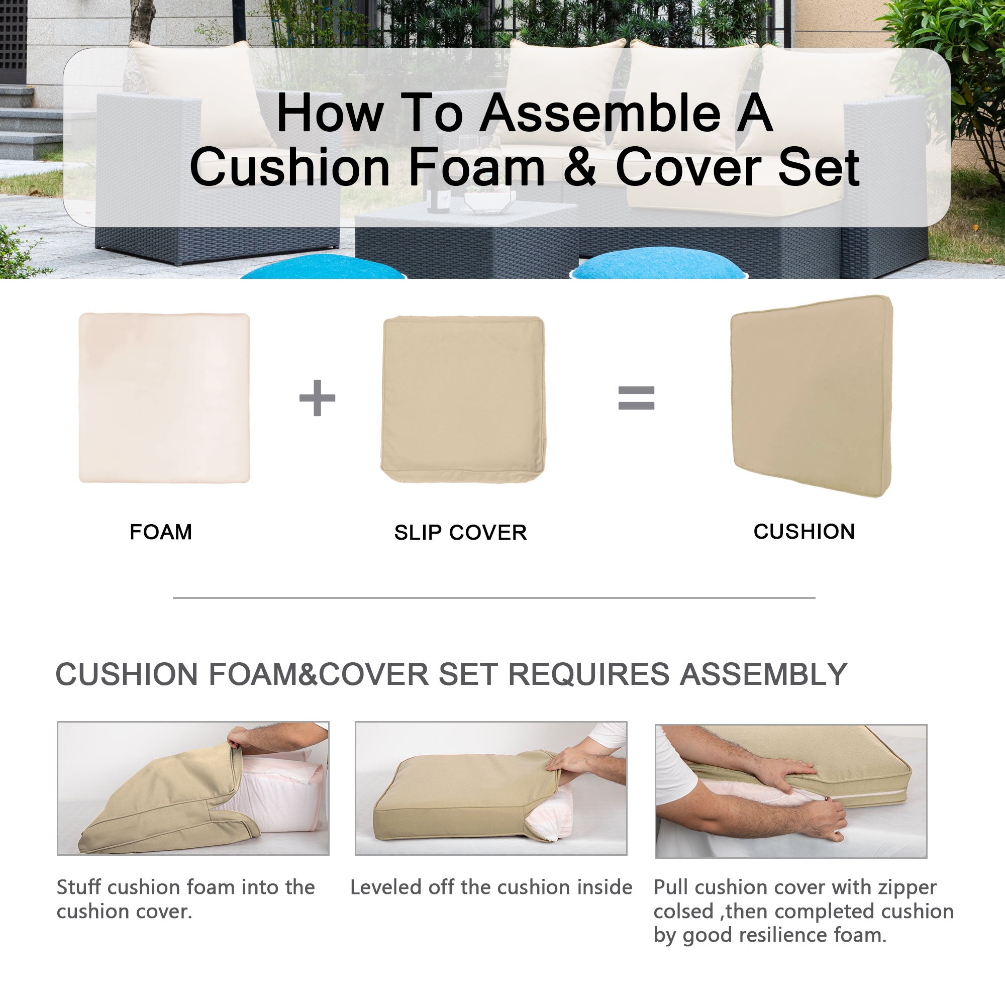 ARTPLAN 2-Piece Deep Seat Cushion Set with Backrest - Multiple Colors | All-Weather Outdoor Sofa Cushions for Sectionals & Patio Conversation Sets