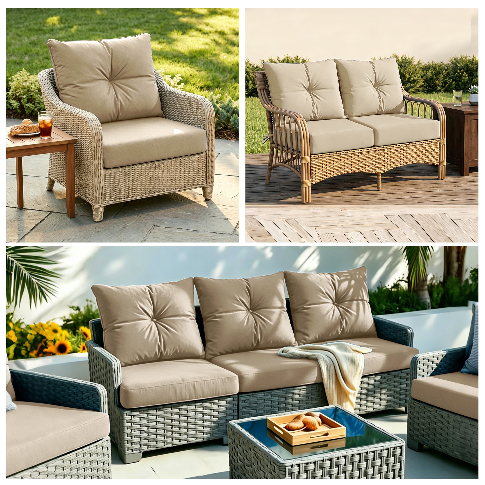 Outdoor Seat Cushion Set  24"W x 24"D x 4"T Waterproof & Fade Resistant Patio Furniture Cushions with Removable Zipper Cover, High-Resilience Foam for Chair Sofa Couch