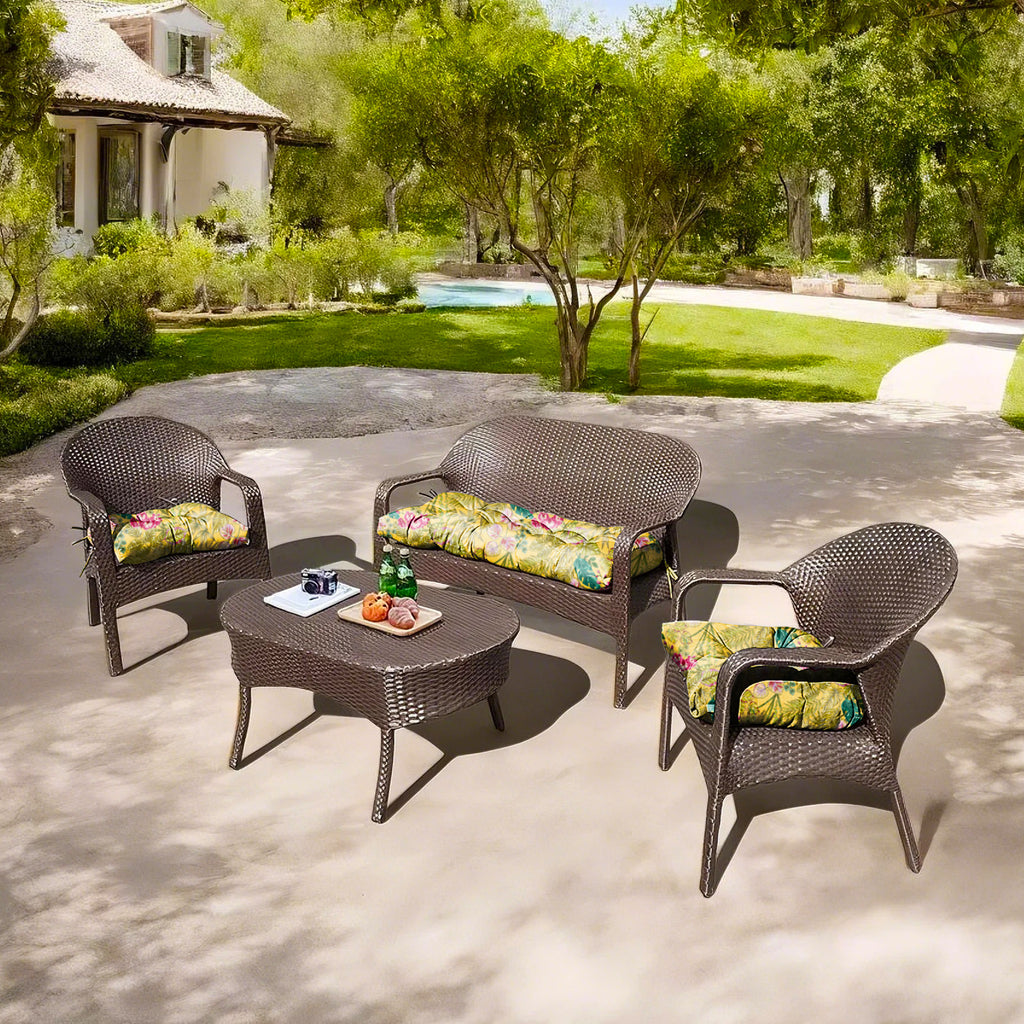 3 Pieces Outdoor Chair Cushions Set–Waterproof Tufted Cushions with Ties for Patio coversation, Loveseat & Bench, 44"x19"x5" UV-Resistant & Fade-Proof with Premium Polyester Filled
