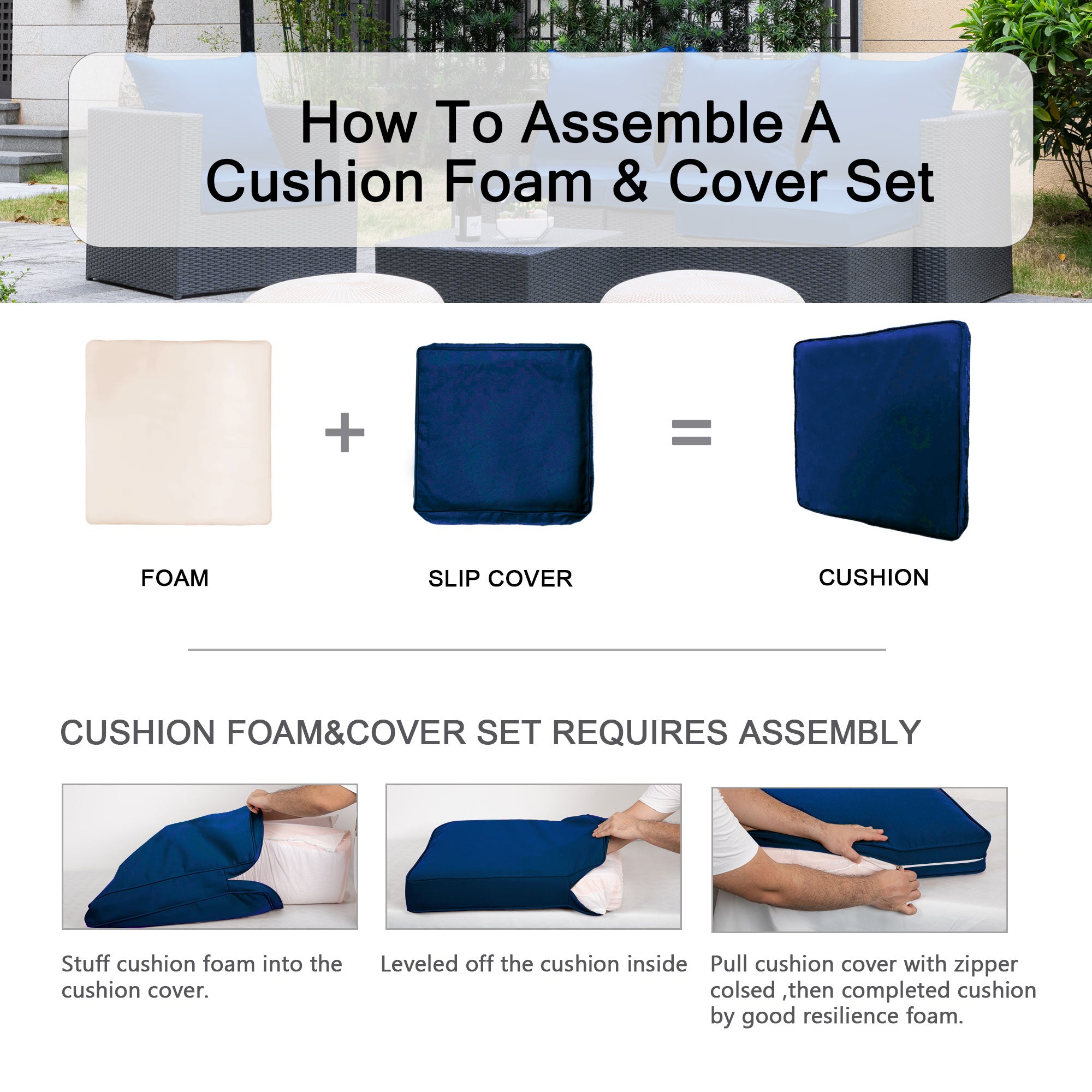 ARTPLAN 2-Piece Deep Seat Cushion Set with Backrest - Multiple Colors | All-Weather Outdoor Sofa Cushions for Sectionals & Patio Conversation Sets
