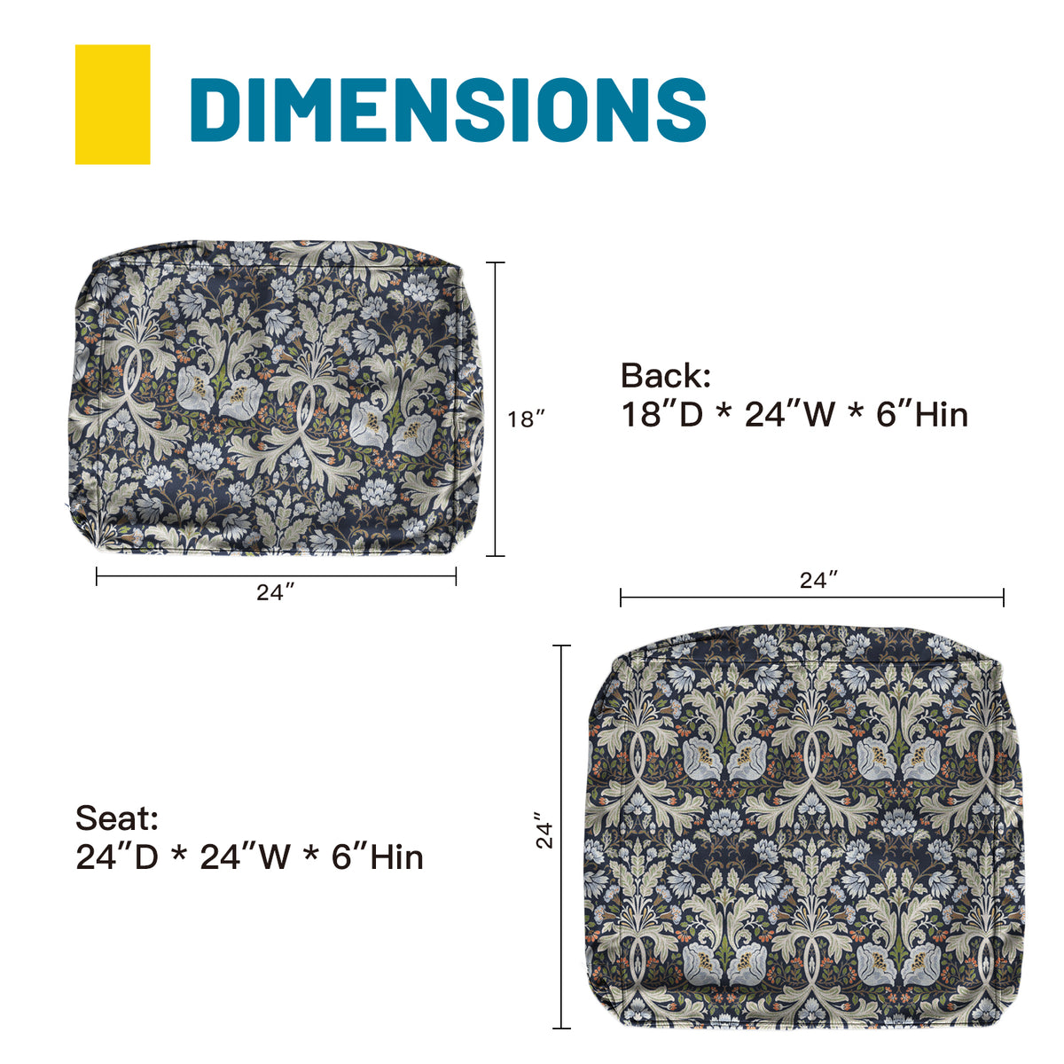 ARTPLAN Outdoor Deep Seat Slipcovers，Set of 2 24x24x6" 18x24 Olefin,Square Outdoor Cushion Cover, for Patio Funiture