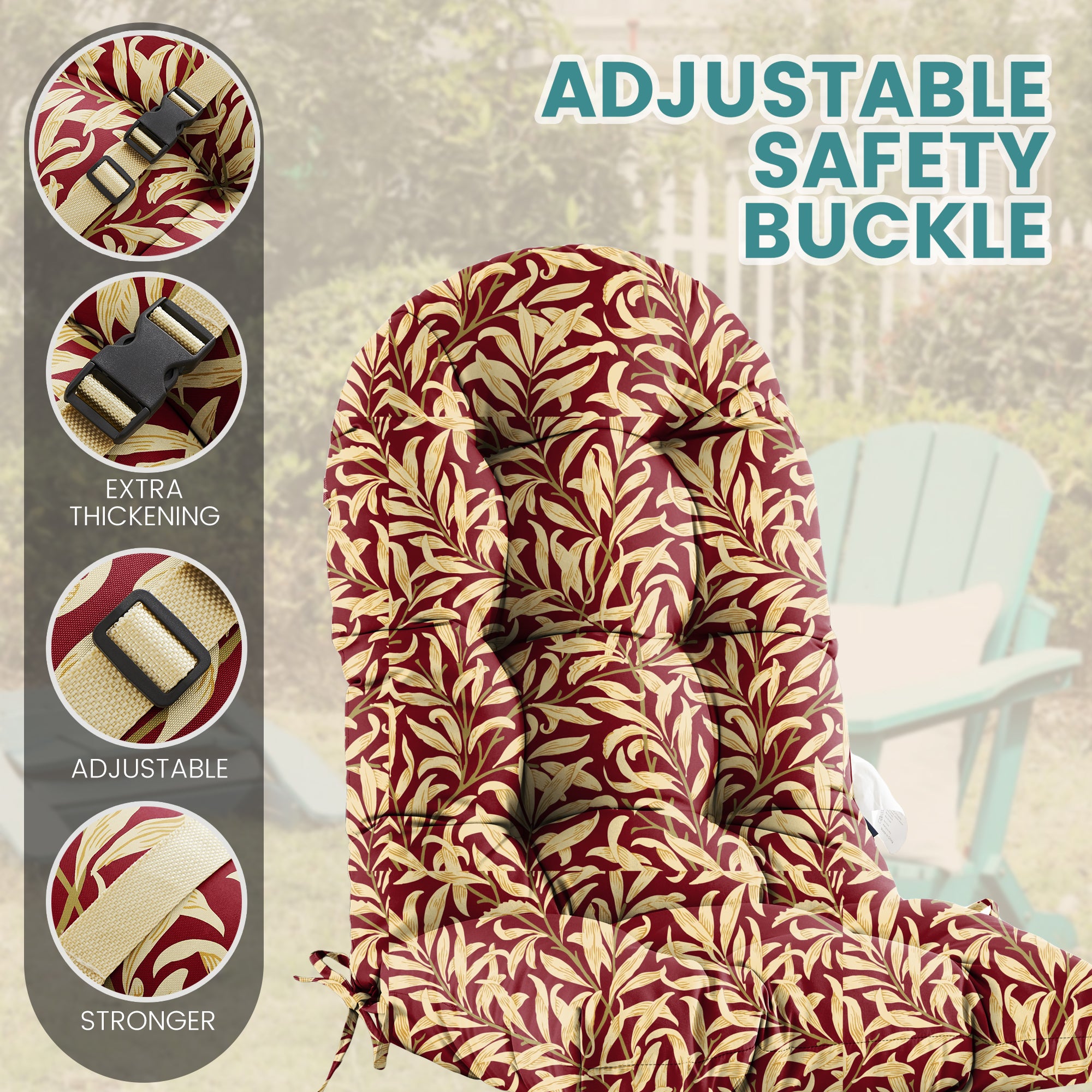Floral High-Back Seat Cushion - Waterproof Outdoor Adirondack Chair Cushion for Patio Furniture with Tie, Vibrant Patterns, Premium Elastic Padding, Multi-Scenario Use