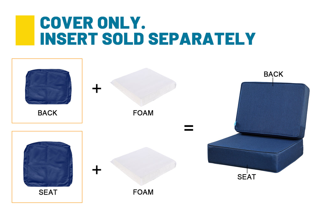 ARTPLAN Outdoor Deep Seat Slipcovers，Set of 2 24x24x6" 18x24 Olefin,Square Outdoor Cushion Cover, for Patio Funiture