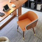 ARTPLAN Modern Dining Chair Faux Leather, Walnut Top Metal Legs Kitchen Seat，set of 1/set of 2