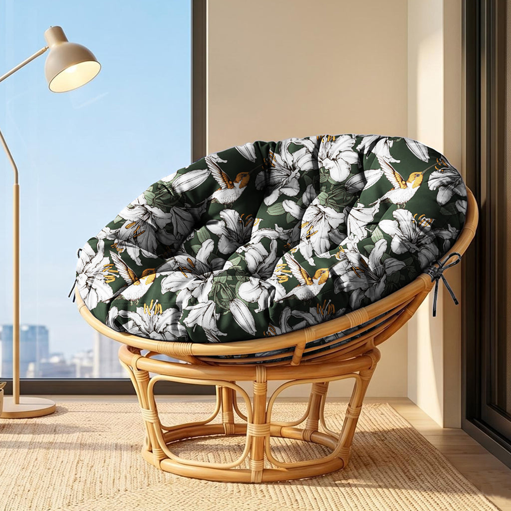 ARTPLAN Round Papasan Chair Cushion Tufted Swing Seat Pad with Ties