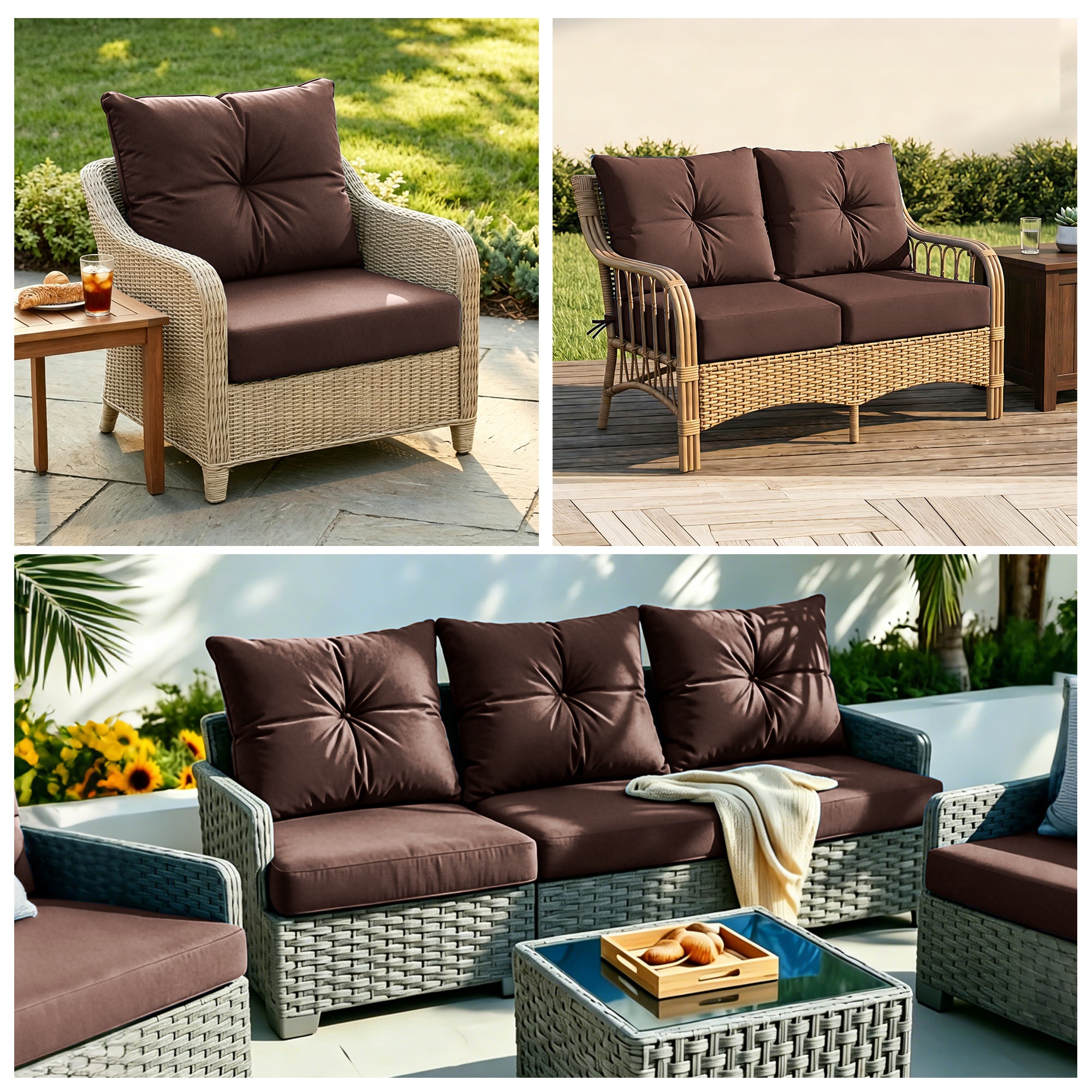 Outdoor Seat Cushion Set  24"W x 24"D x 4"T Waterproof & Fade Resistant Patio Furniture Cushions with Removable Zipper Cover, High-Resilience Foam for Chair Sofa Couch