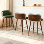 Mid Century Modern Bar Stools for Counter Height - Leather Upholstered Seat with Walnut Wood Frame, Retro 33 Inch Bar Chairs for Home Kitchen Island, Bar, Breakfast Nook