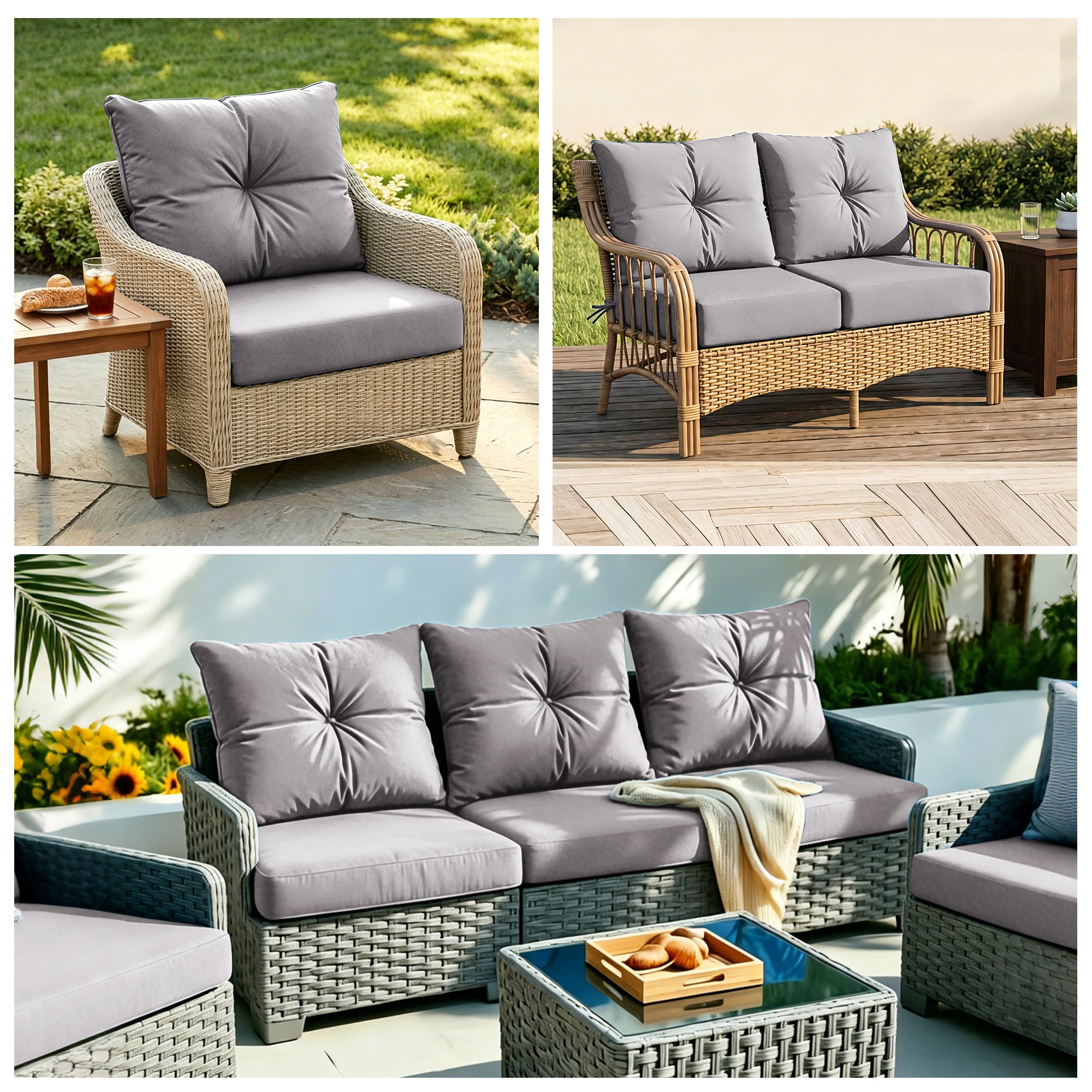 Outdoor Seat Cushion Set  24"W x 24"D x 4"T Waterproof & Fade Resistant Patio Furniture Cushions with Removable Zipper Cover, High-Resilience Foam for Chair Sofa Couch