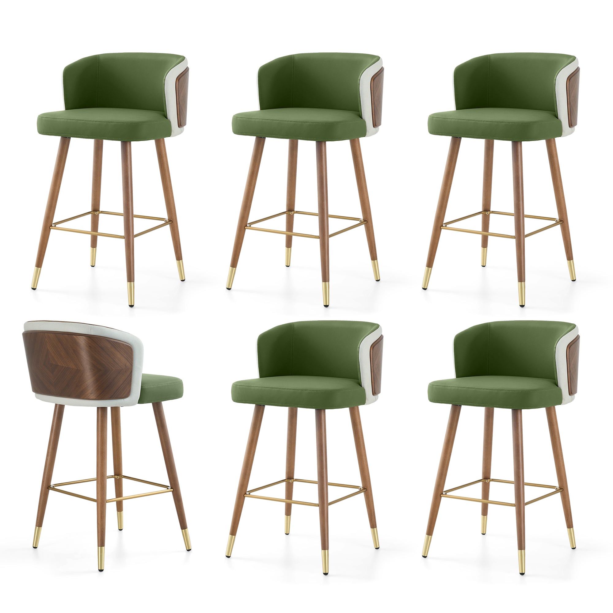 Mid Century Modern Bar Stools for Counter Height - Leather Upholstered Seat with Walnut Wood Frame, Retro 33 Inch Bar Chairs for Home Kitchen Island, Bar, Breakfast Nook