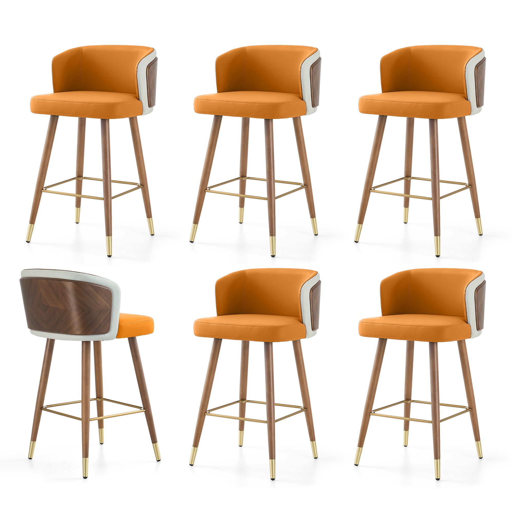Mid Century Modern Bar Stools for Counter Height - Leather Upholstered Seat with Walnut Wood Frame, Retro 33 Inch Bar Chairs for Home Kitchen Island, Bar, Breakfast Nook