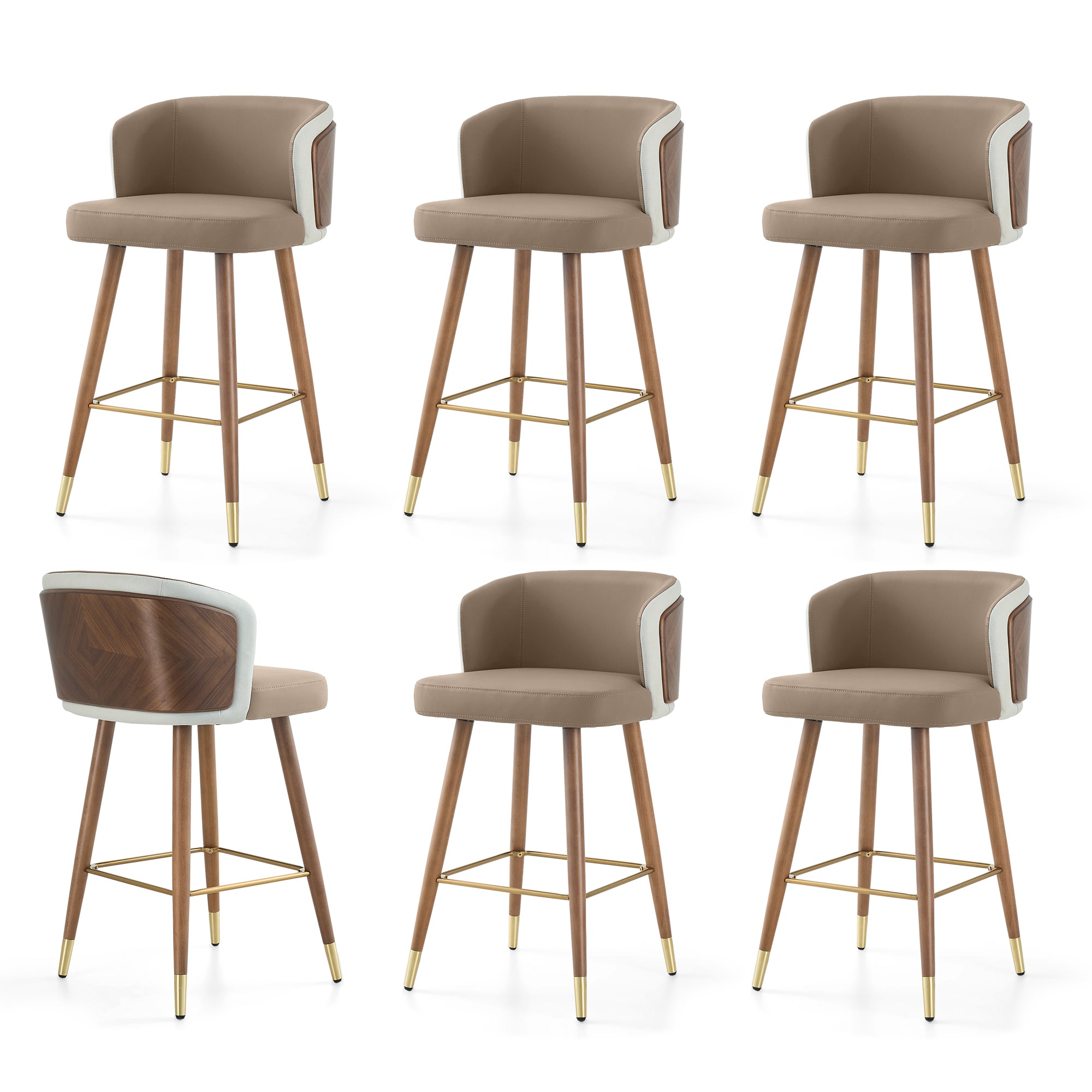 Mid Century Modern Bar Stools for Counter Height - Leather Upholstered Seat with Walnut Wood Frame, Retro 33 Inch Bar Chairs for Home Kitchen Island, Bar, Breakfast Nook