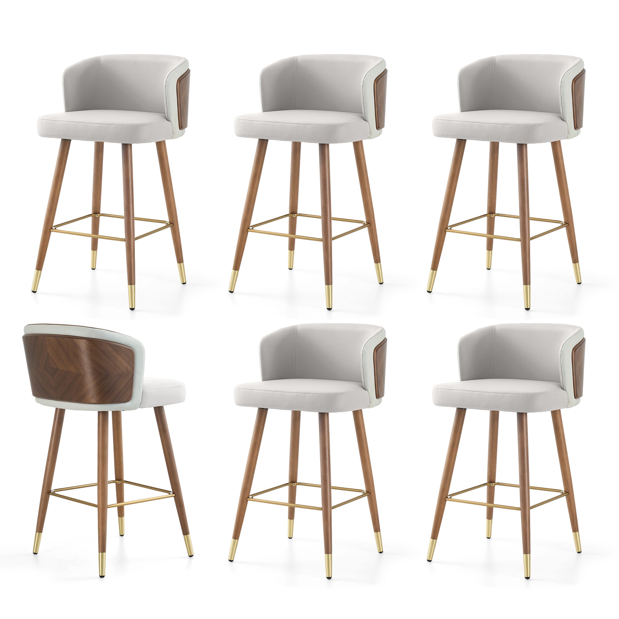 Mid Century Modern Bar Stools for Counter Height - Leather Upholstered Seat with Walnut Wood Frame, Retro 33 Inch Bar Chairs for Home Kitchen Island, Bar, Breakfast Nook