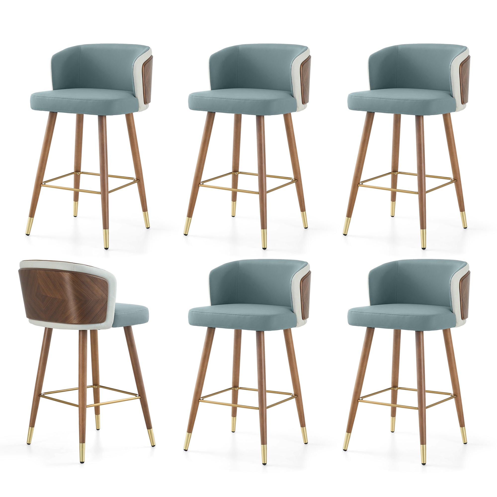 Mid Century Modern Bar Stools for Counter Height - Leather Upholstered Seat with Walnut Wood Frame, Retro 33 Inch Bar Chairs for Home Kitchen Island, Bar, Breakfast Nook